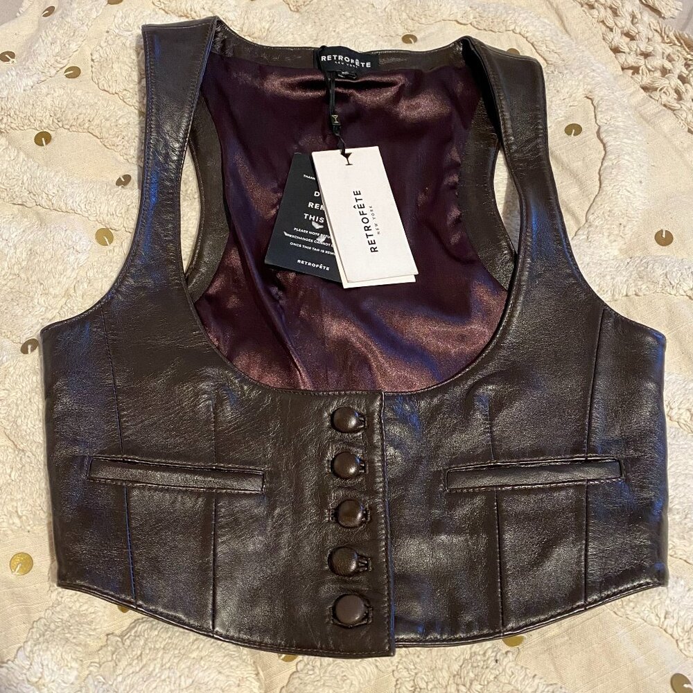 Retrofete Cropped Bustier Leather Vest